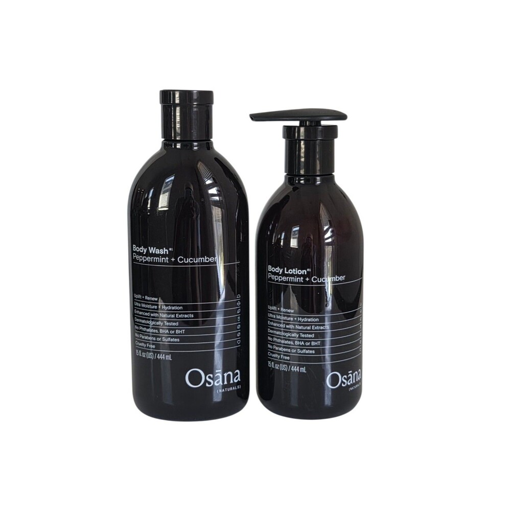 Osana Body Lotion & Body Wash Peppermint + Cucumber 15 Fl.oz .Lot Of 2